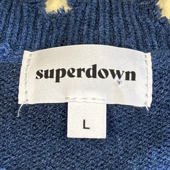 SUPERDOWN Womens Narelle Crop Sweater Size Large Blue Tie Dye Distressed Knit‎ - Picture 5 of 13